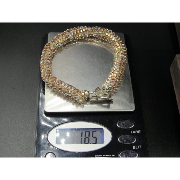 7 Inch Sterling Silver Earth Tones Braided Bead Bracelet - Picture 6 of 6